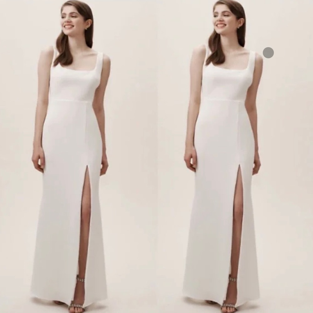 BHLDN Adena square neck ivory Maxi Slit dress crepe